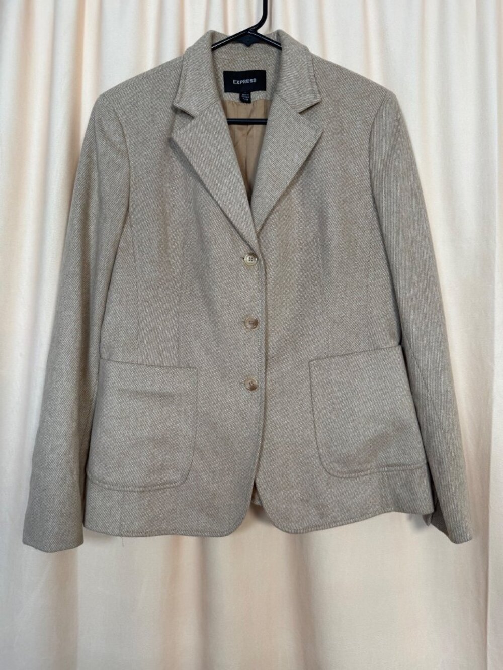 Express Tan Blazer Size 11/12 Wool Blend Classic 3-Button Old Money Academia